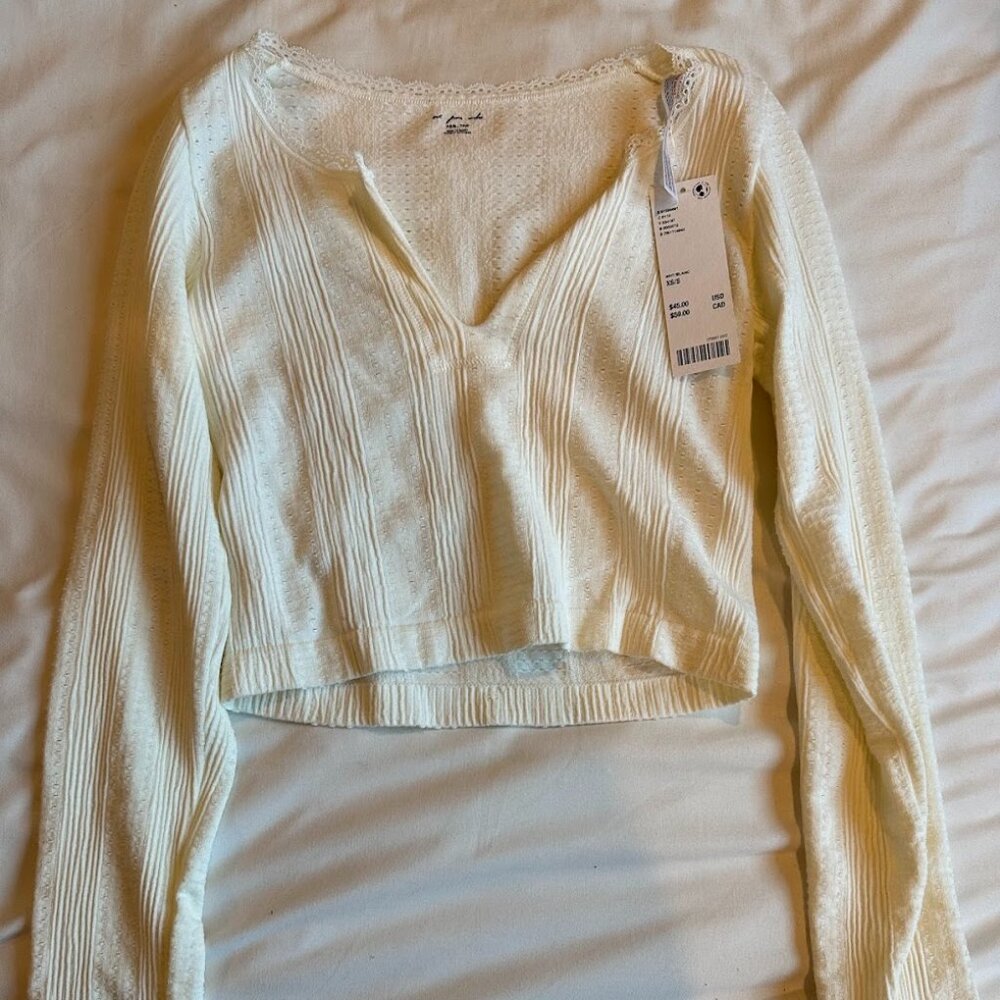 Urban Outfitters Ivory Ribbed Crop Top